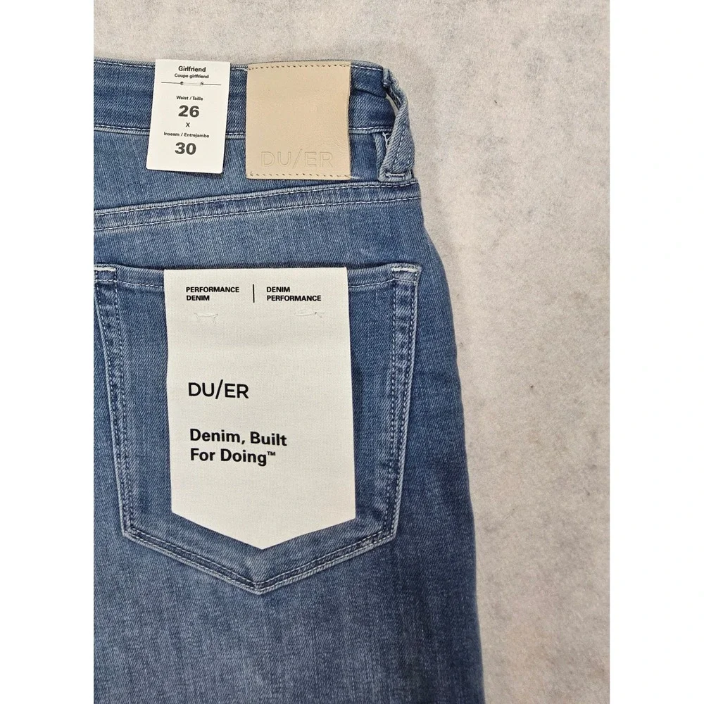 DU/ER Performance Denim Womens‎ 26 NEW Girlfriend Whisker Solstice Blue COOLMAX